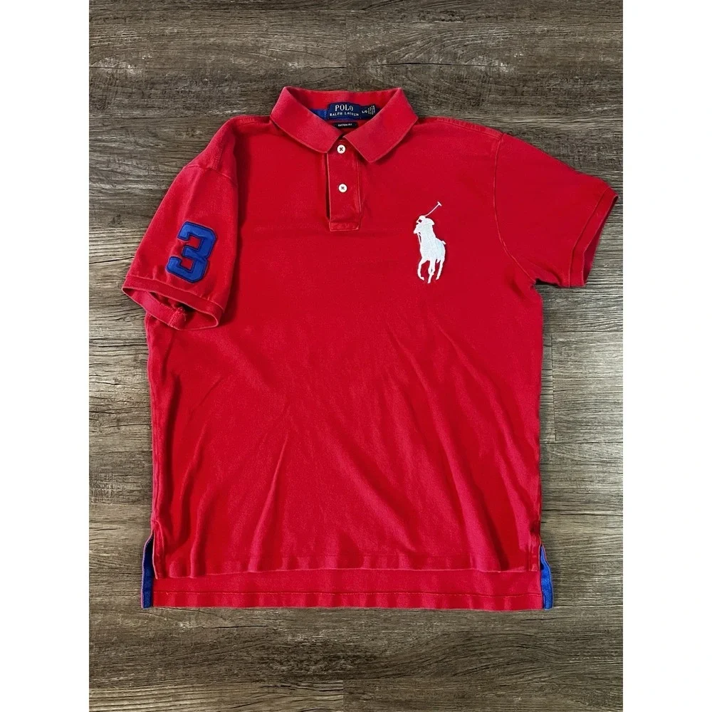 Polo Ralph Lauren Polo Shirt Mens Large Big Pony #3 Red Short Sleeve Preppy A4